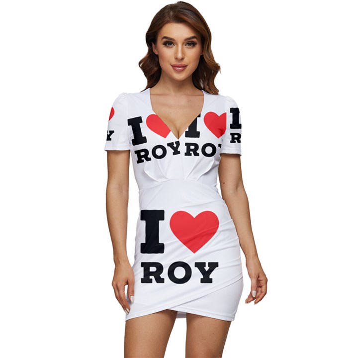 I love roy Low Cut Cap Sleeve Mini Dress