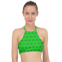 Gerbera Daisy Vector Tile Pattern Racer Front Bikini Top by GardenOfOphir