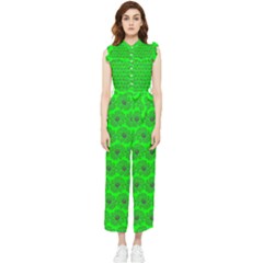 Gerbera Daisy Vector Tile Pattern Women s Frill Top Chiffon Jumpsuit by GardenOfOphir