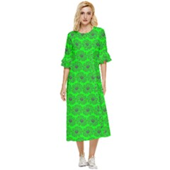 Gerbera Daisy Vector Tile Pattern Double Cuff Midi Dress by GardenOfOphir