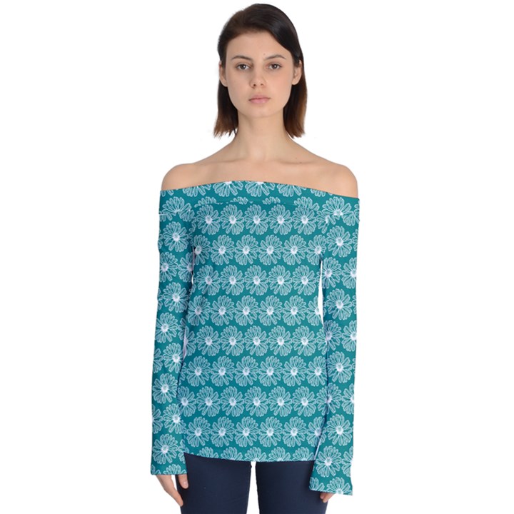 Gerbera Daisy Vector Tile Pattern Off Shoulder Long Sleeve Top