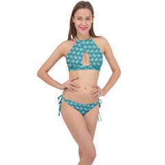 Gerbera Daisy Vector Tile Pattern Cross Front Halter Bikini Set by GardenOfOphir