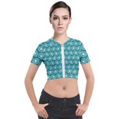 Gerbera Daisy Vector Tile Pattern Short Sleeve Cropped Jacket