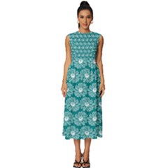 Gerbera Daisy Vector Tile Pattern Sleeveless Round Neck Midi Dress