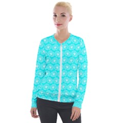 Gerbera Daisy Vector Tile Pattern Velvet Zip Up Jacket by GardenOfOphir