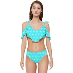 Gerbera Daisy Vector Tile Pattern Ruffle Edge Tie Up Bikini Set	 by GardenOfOphir