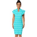 Gerbera Daisy Vector Tile Pattern Vintage Frill Sleeve V-Neck Bodycon Dress View1