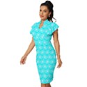 Gerbera Daisy Vector Tile Pattern Vintage Frill Sleeve V-Neck Bodycon Dress View2