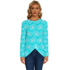 Gerbera Daisy Vector Tile Pattern Long Sleeve Crew Neck Pullover Top by GardenOfOphir