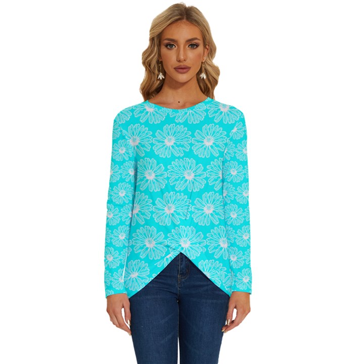 Gerbera Daisy Vector Tile Pattern Long Sleeve Crew Neck Pullover Top