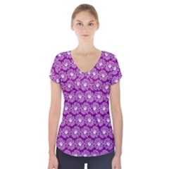 Gerbera Daisy Vector Tile Pattern Short Sleeve Front Detail Top by GardenOfOphir