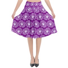 Gerbera Daisy Vector Tile Pattern Flared Midi Skirt by GardenOfOphir