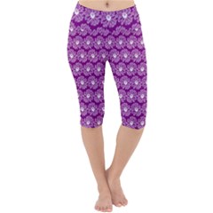 Gerbera Daisy Vector Tile Pattern Lightweight Velour Cropped Yoga Leggings by GardenOfOphir