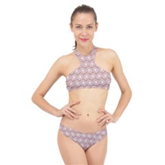 Gerbera Daisy Vector Tile Pattern High Neck Bikini Set by GardenOfOphir