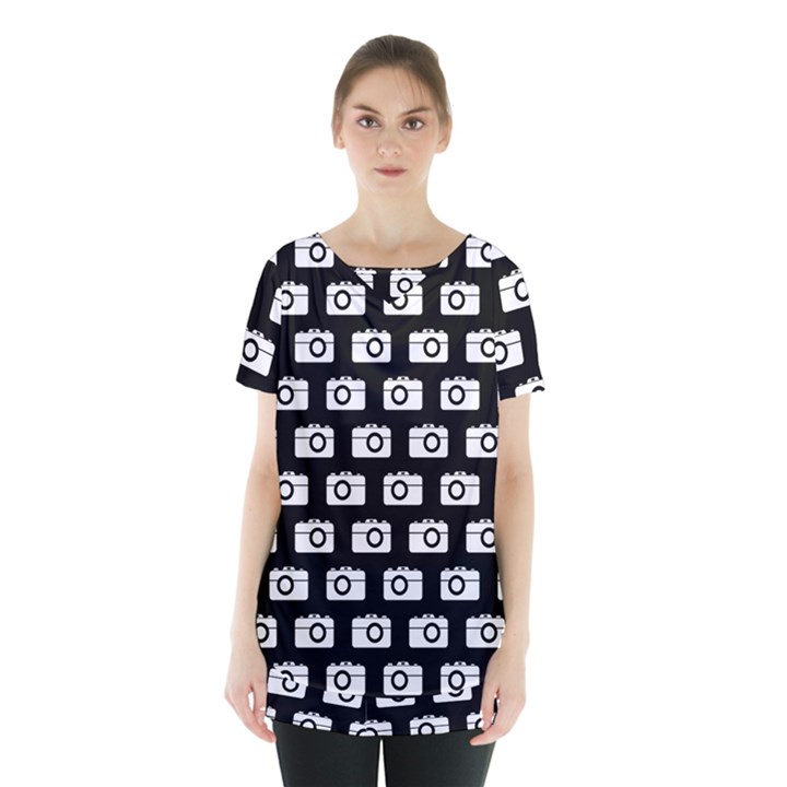 Modern Chic Vector Camera Illustration Pattern Skirt Hem Sports Top