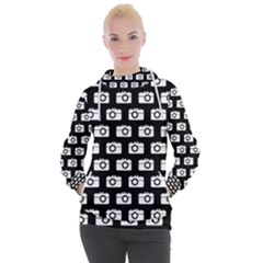 Modern Chic Vector Camera Illustration Pattern Women s Hooded Pullover by GardenOfOphir