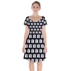 Modern Chic Vector Camera Illustration Pattern Short Sleeve Bardot Dress by GardenOfOphir