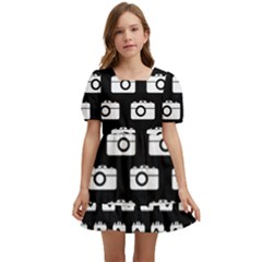 Modern Chic Vector Camera Illustration Pattern Kids  Short Sleeve Dolly Dress