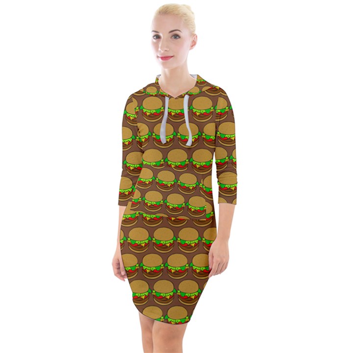 Burger Snadwich Food Tile Pattern Quarter Sleeve Hood Bodycon Dress