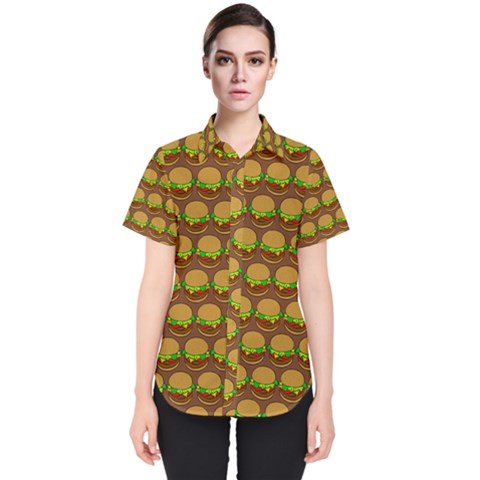 Burger Snadwich Food Tile Pattern Women s Short Sleeve Shirt by GardenOfOphir