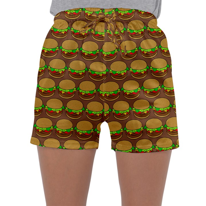 Burger Snadwich Food Tile Pattern Sleepwear Shorts