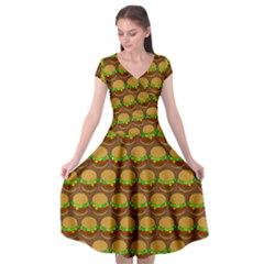 Burger Snadwich Food Tile Pattern Cap Sleeve Wrap Front Dress by GardenOfOphir