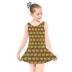 Burger Snadwich Food Tile Pattern Kids  Skater Dress Swimsuit by GardenOfOphir