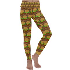 Burger Snadwich Food Tile Pattern Kids  Lightweight Velour Classic Yoga Leggings by GardenOfOphir