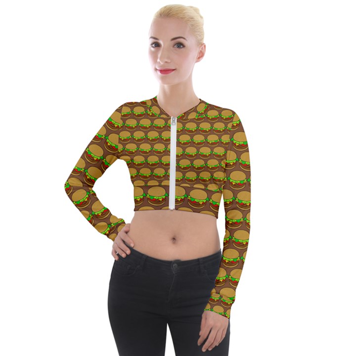 Burger Snadwich Food Tile Pattern Long Sleeve Cropped Velvet Jacket