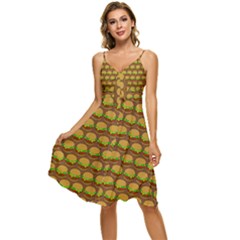 Burger Snadwich Food Tile Pattern Sleeveless Tie Front Chiffon Dress by GardenOfOphir