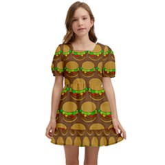 Burger Snadwich Food Tile Pattern Kids  Short Sleeve Dolly Dress by GardenOfOphir