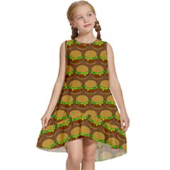 Burger Snadwich Food Tile Pattern Kids  Frill Swing Dress by GardenOfOphir