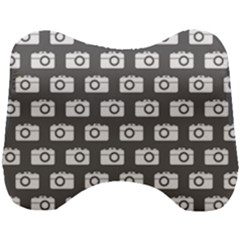 Modern Chic Vector Camera Illustration Pattern Head Support Cushion by GardenOfOphir