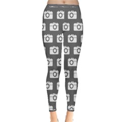 Modern Chic Vector Camera Illustration Pattern Inside Out Leggings by GardenOfOphir