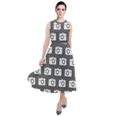 Modern Chic Vector Camera Illustration Pattern Round Neck Boho Dress by GardenOfOphir