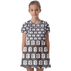 Modern Chic Vector Camera Illustration Pattern Kids  Short Sleeve Pinafore Style Dress by GardenOfOphir