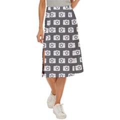 Modern Chic Vector Camera Illustration Pattern Midi Panel Skirt