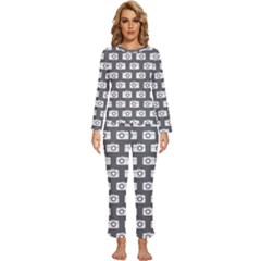 Modern Chic Vector Camera Illustration Pattern Womens  Long Sleeve Lightweight Pajamas Set by GardenOfOphir