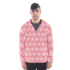 Coral Pink Gerbera Daisy Vector Tile Pattern Men s Hooded Windbreaker by GardenOfOphir