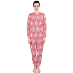 Coral Pink Gerbera Daisy Vector Tile Pattern Onepiece Jumpsuit (ladies) by GardenOfOphir