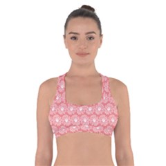 Coral Pink Gerbera Daisy Vector Tile Pattern Cross Back Sports Bra by GardenOfOphir