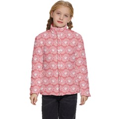 Coral Pink Gerbera Daisy Vector Tile Pattern Kids  Puffer Bubble Jacket Coat by GardenOfOphir