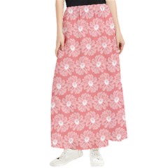 Coral Pink Gerbera Daisy Vector Tile Pattern Maxi Chiffon Skirt by GardenOfOphir