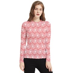 Coral Pink Gerbera Daisy Vector Tile Pattern Women s Long Sleeve Rash Guard by GardenOfOphir