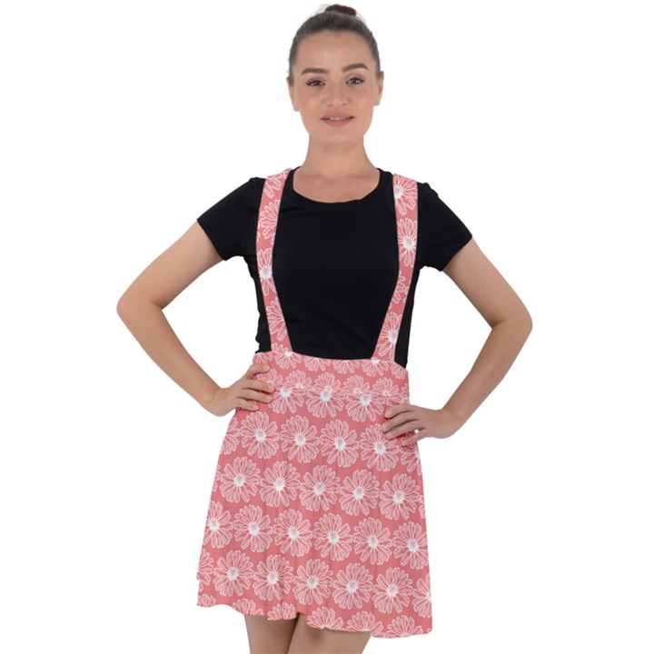 Coral Pink Gerbera Daisy Vector Tile Pattern Velvet Suspender Skater Skirt