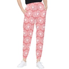 Coral Pink Gerbera Daisy Vector Tile Pattern Women s Tapered Pants by GardenOfOphir