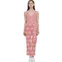 Coral Pink Gerbera Daisy Vector Tile Pattern V-Neck Spaghetti Strap Tie Front Jumpsuit View1