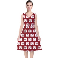 Modern Chic Vector Camera Illustration Pattern V-neck Midi Sleeveless Dress  by GardenOfOphir