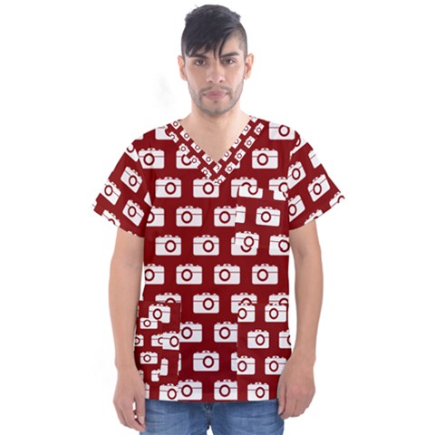 Modern Chic Vector Camera Illustration Pattern Men s V-neck Scrub Top by GardenOfOphir