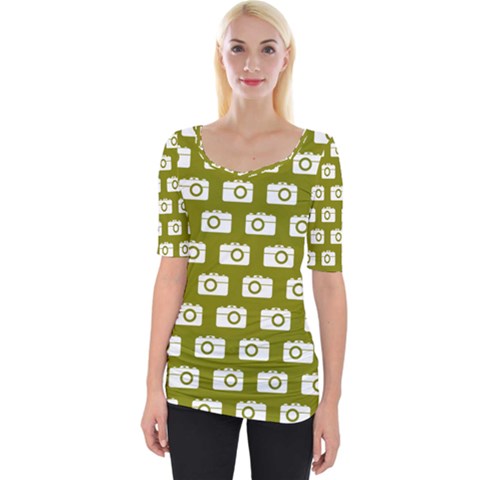 Modern Chic Vector Camera Illustration Pattern Wide Neckline Tee by GardenOfOphir